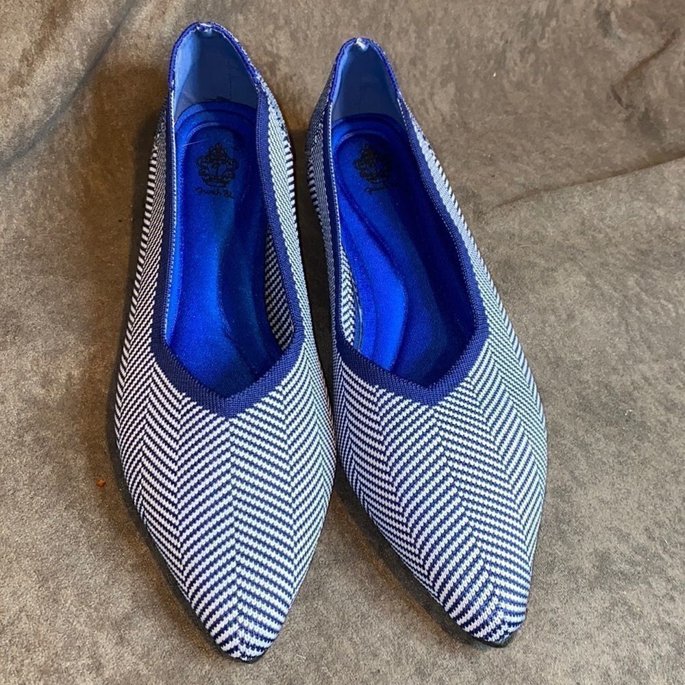 French Blu Women Herringbone Design Gel Insole Flats
